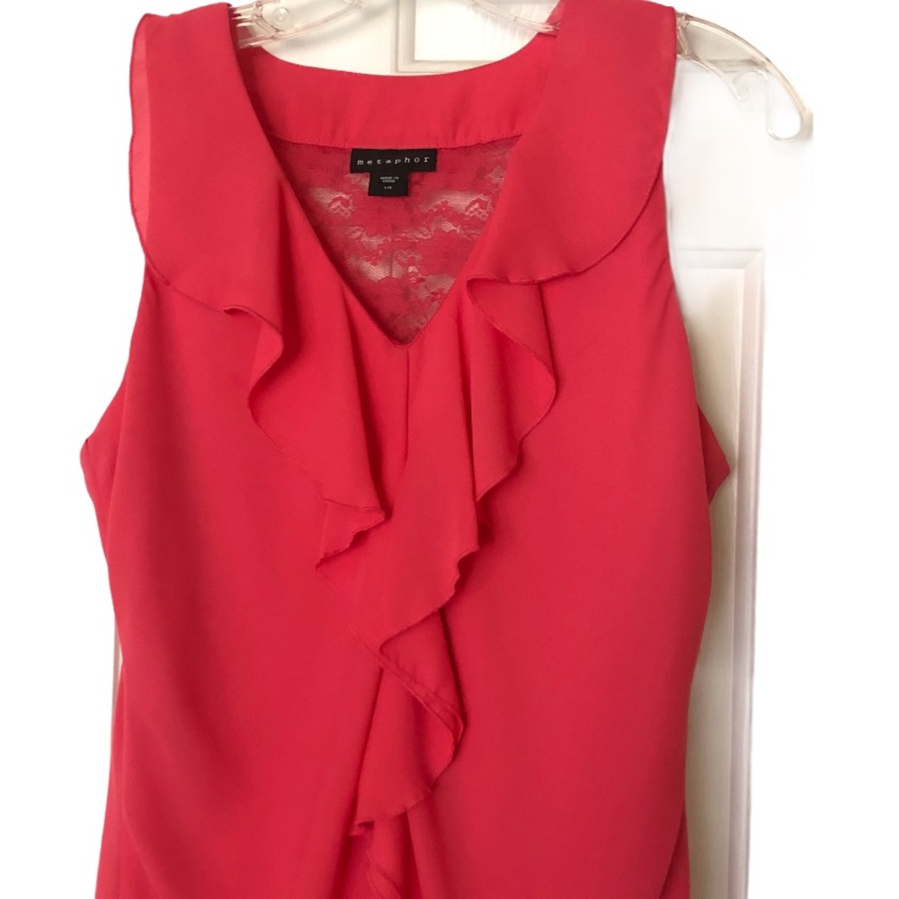 Metaphor Ruffle Front Pink Sleeveless Top L